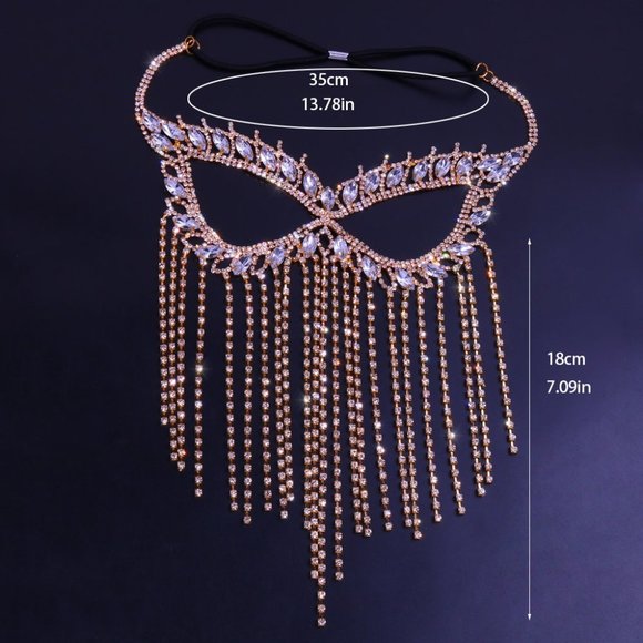 Crystal Tassel Face Mask Halloween Mask Masquerade Mask Women Rhinestone Jewelry - Picture 2 of 15